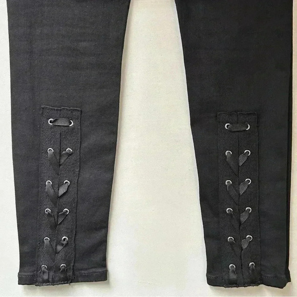 Topshop Moto Skinny Jeans Jamie High Rise Lace Up Ankle Crop Black Size 26 - Picture 12 of 16